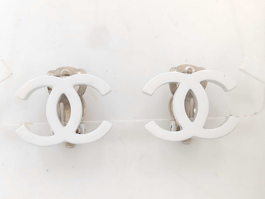 CHANEL Coco Mark White Earrings