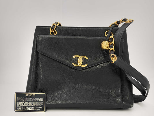 CHANEL Caviar Chain Tote 3131373 Sticker Card Tote Bag