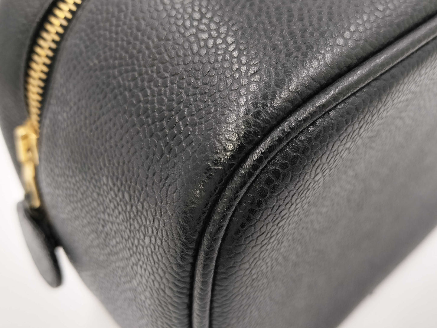 CHANEL Vanity Pouch Caviar Coco Mark Sticker Included #3 Vanity Bag