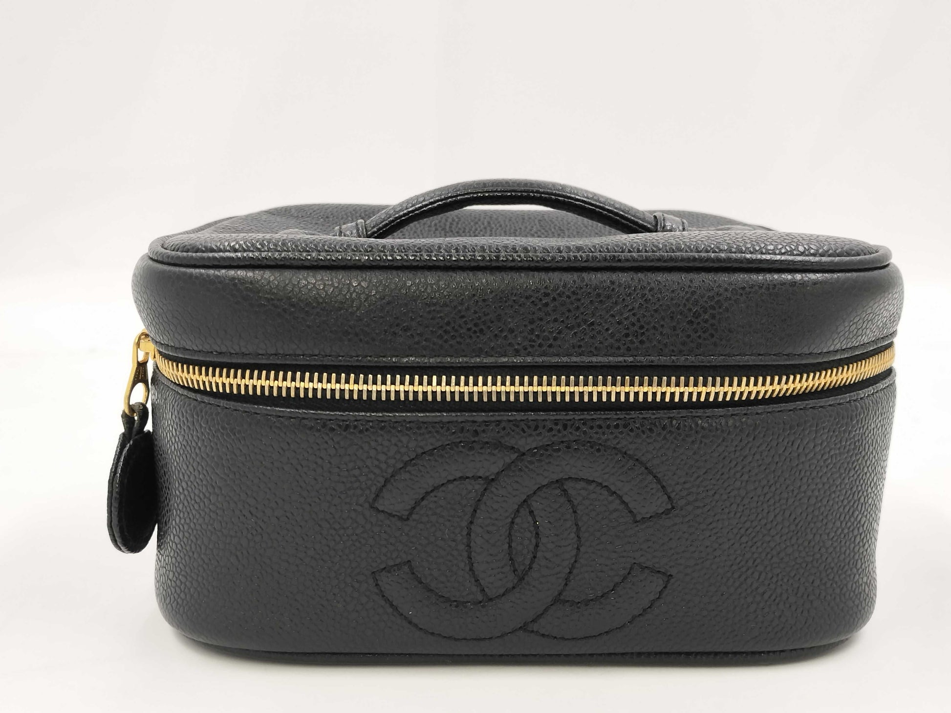 CHANEL Vanity Pouch Caviar Coco Mark Sticker Included #3 Vanity Bag