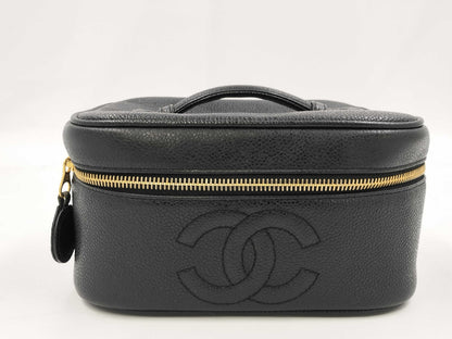 CHANEL Vanity Pouch Caviar Coco Mark Sticker Included #3 Vanity Bag