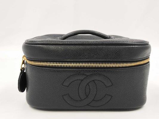 CHANEL Vanity Pouch Caviar Coco Mark Sticker Included #3 Vanity Bag
