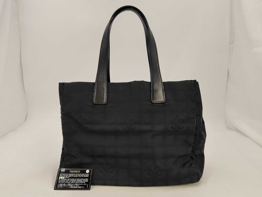 CHANEL New Travel MM Nylon Leather Tote Bag with Serial Number Card