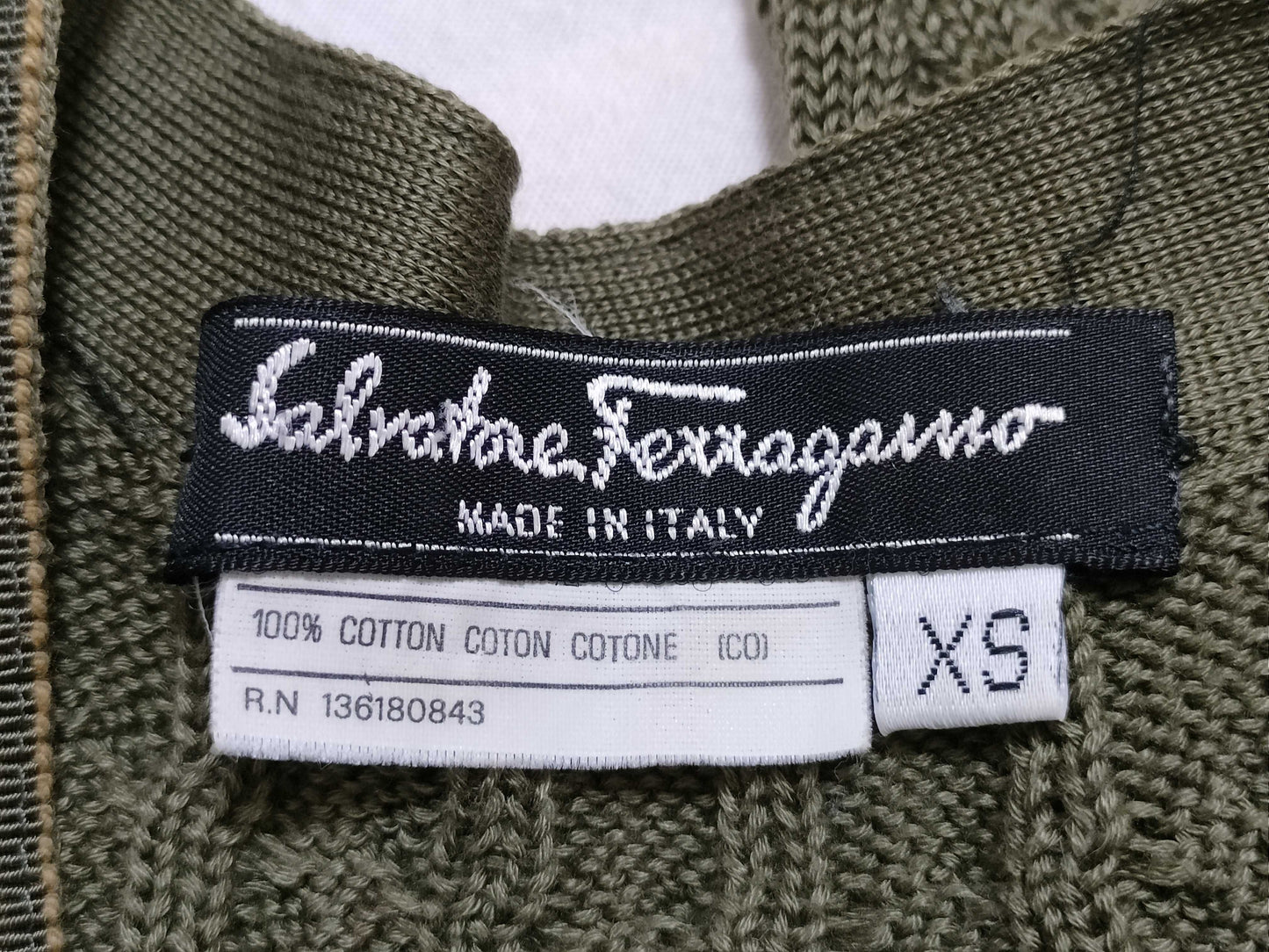 Salvatore Ferragamo Vara Ribbon Cardigan, Khaki, Size XS