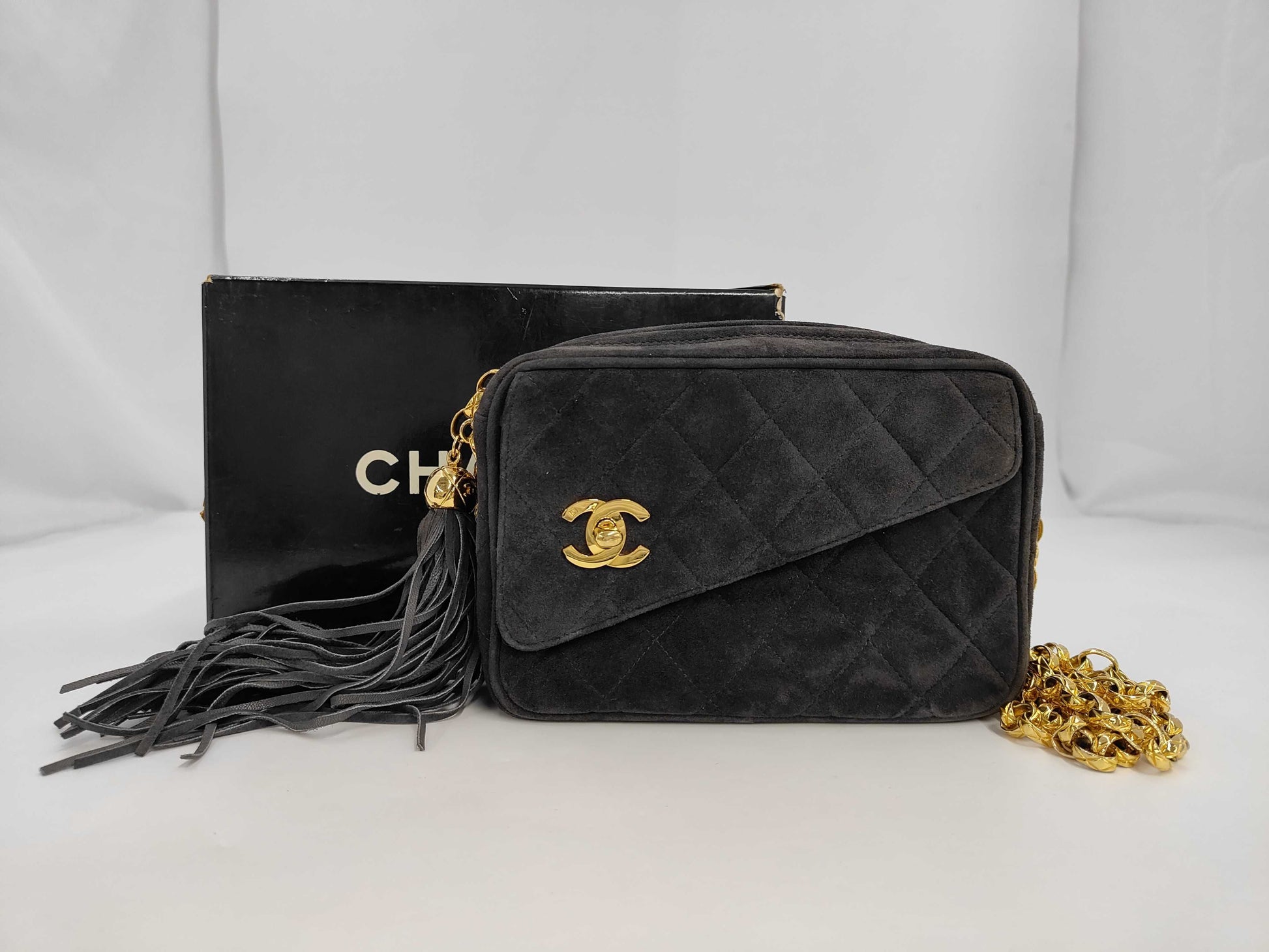 CHANEL Suede Beaded Shoulder Bag