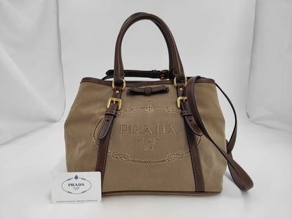 PRADA Prada 2-Way Handbag Canvas/Leather Bag