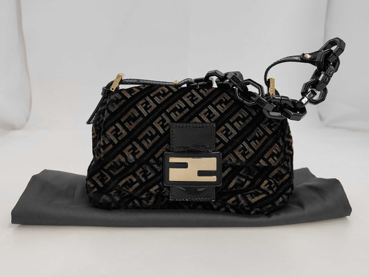 FENDI Zucchino Baguette Shoulder Bag Suede Bag
