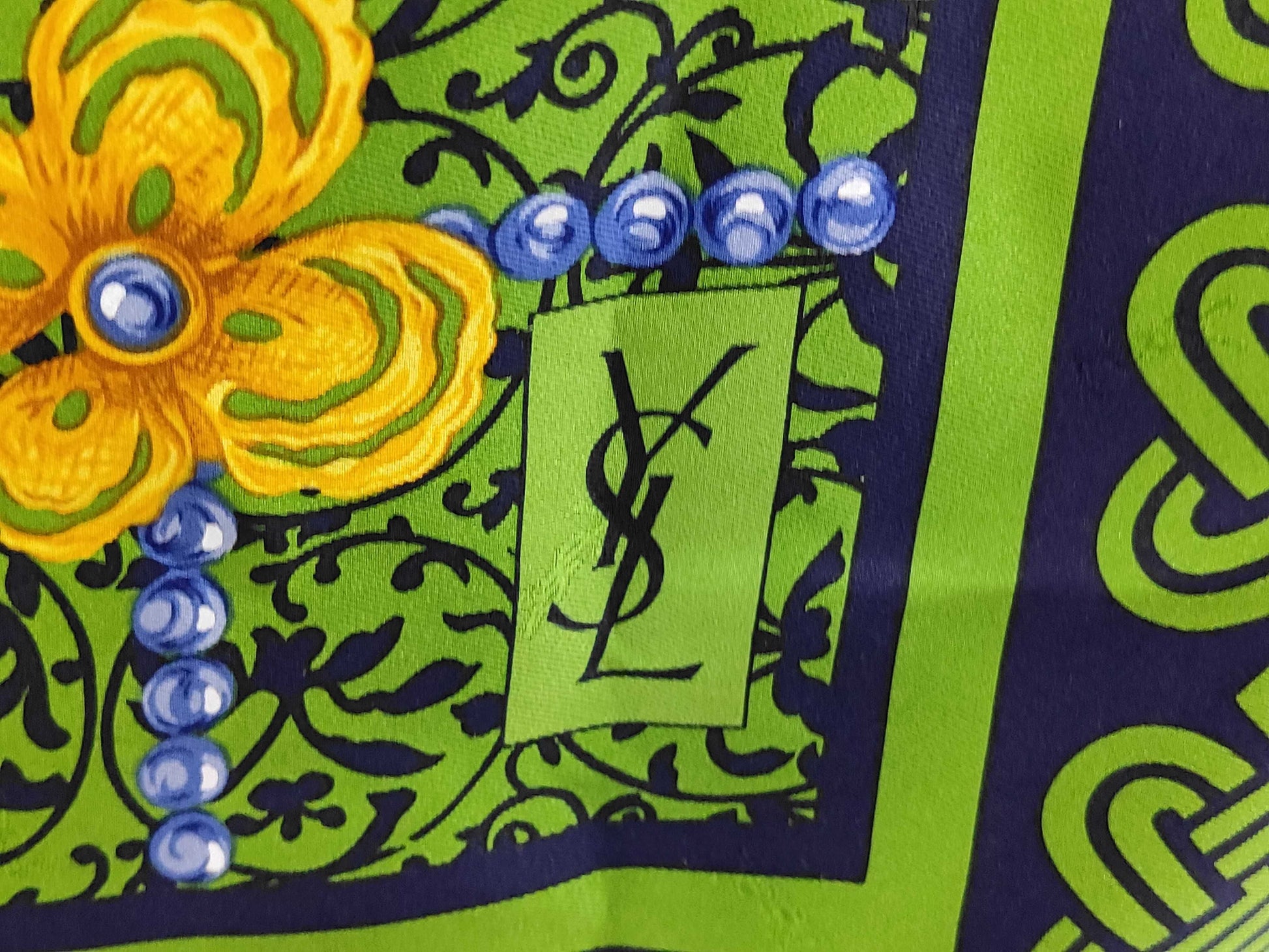 Yves Saint Laurent logo floral silk scarf