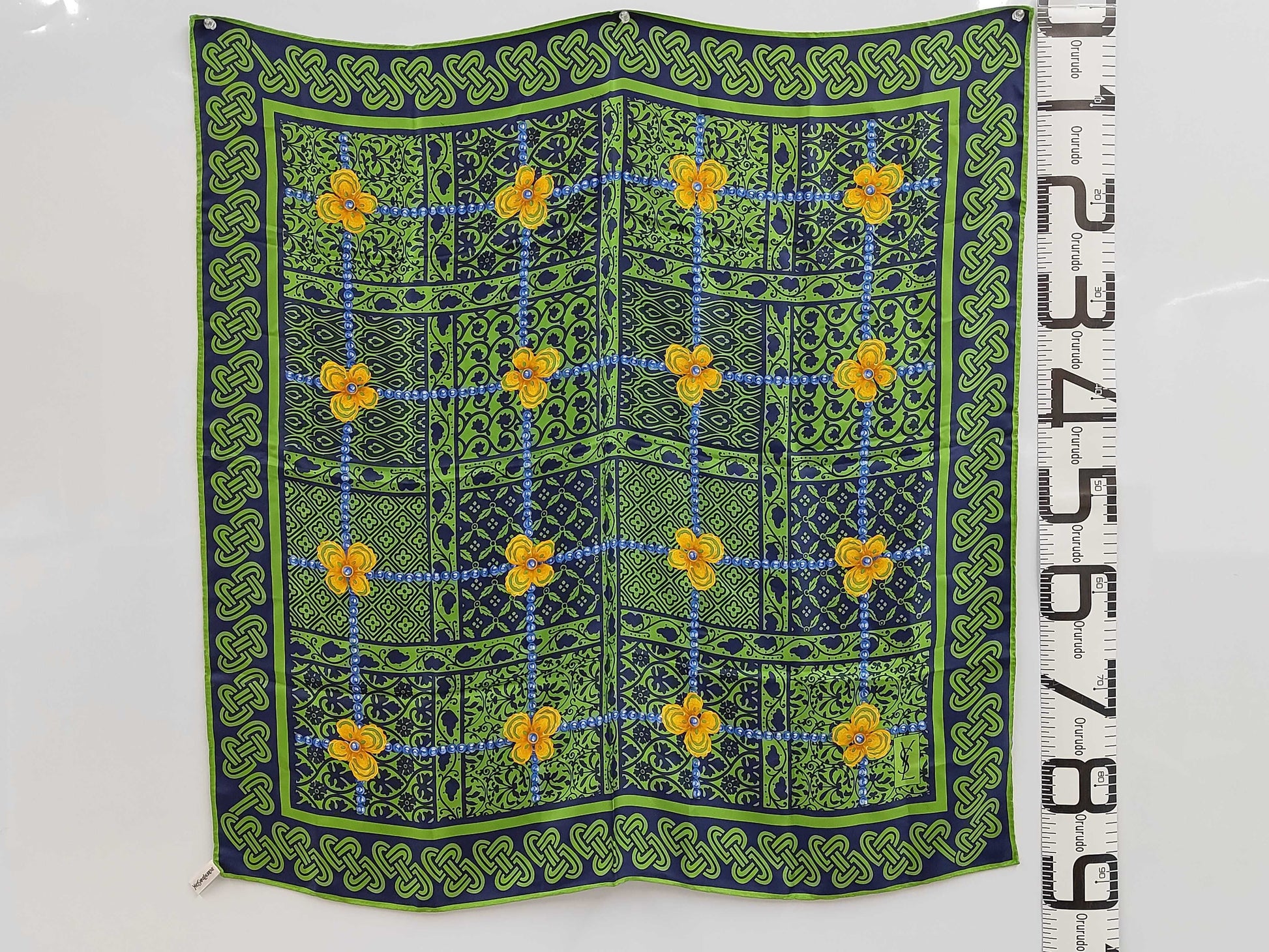 Yves Saint Laurent logo floral silk scarf