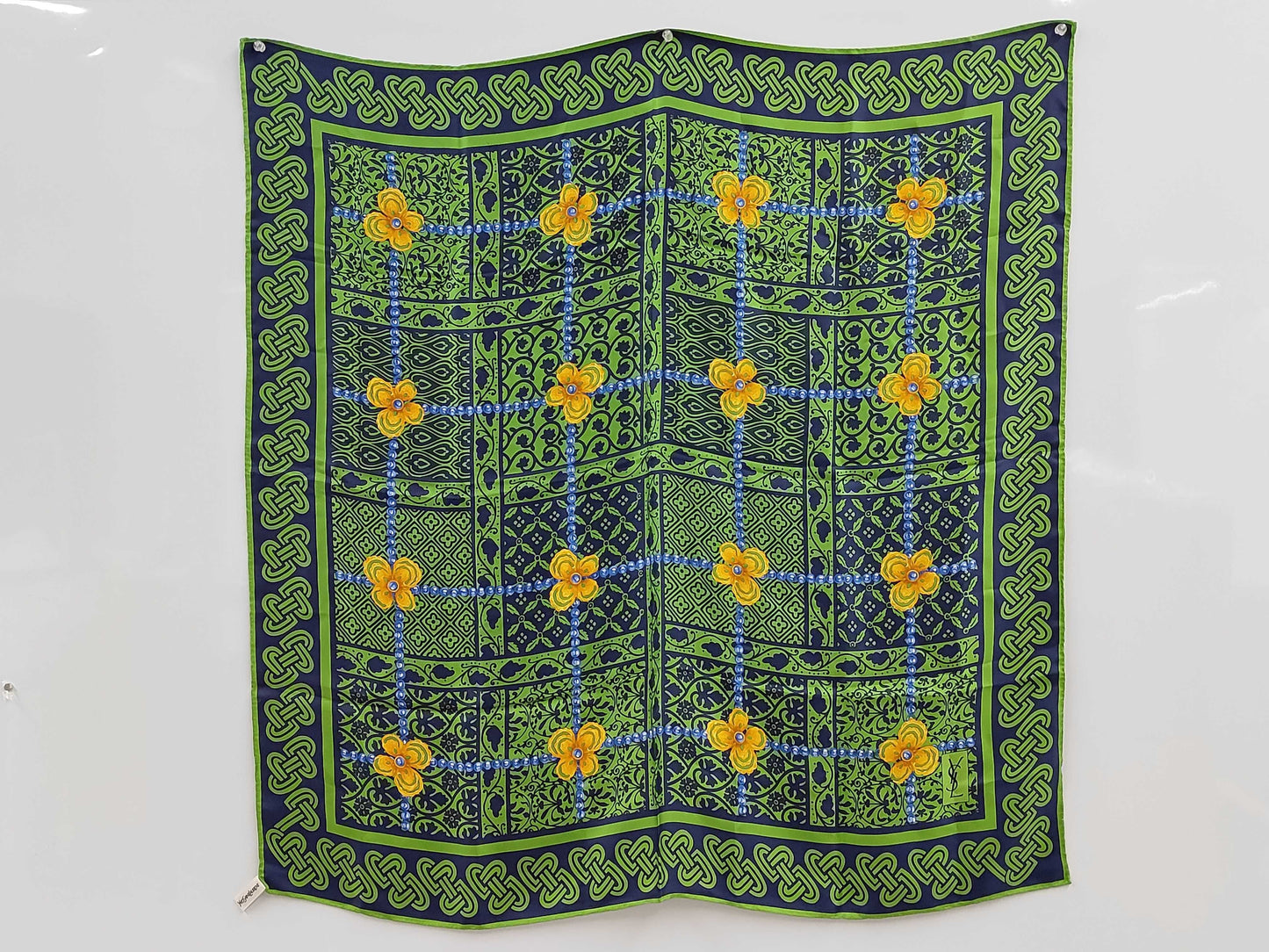 Yves Saint Laurent logo floral silk scarf