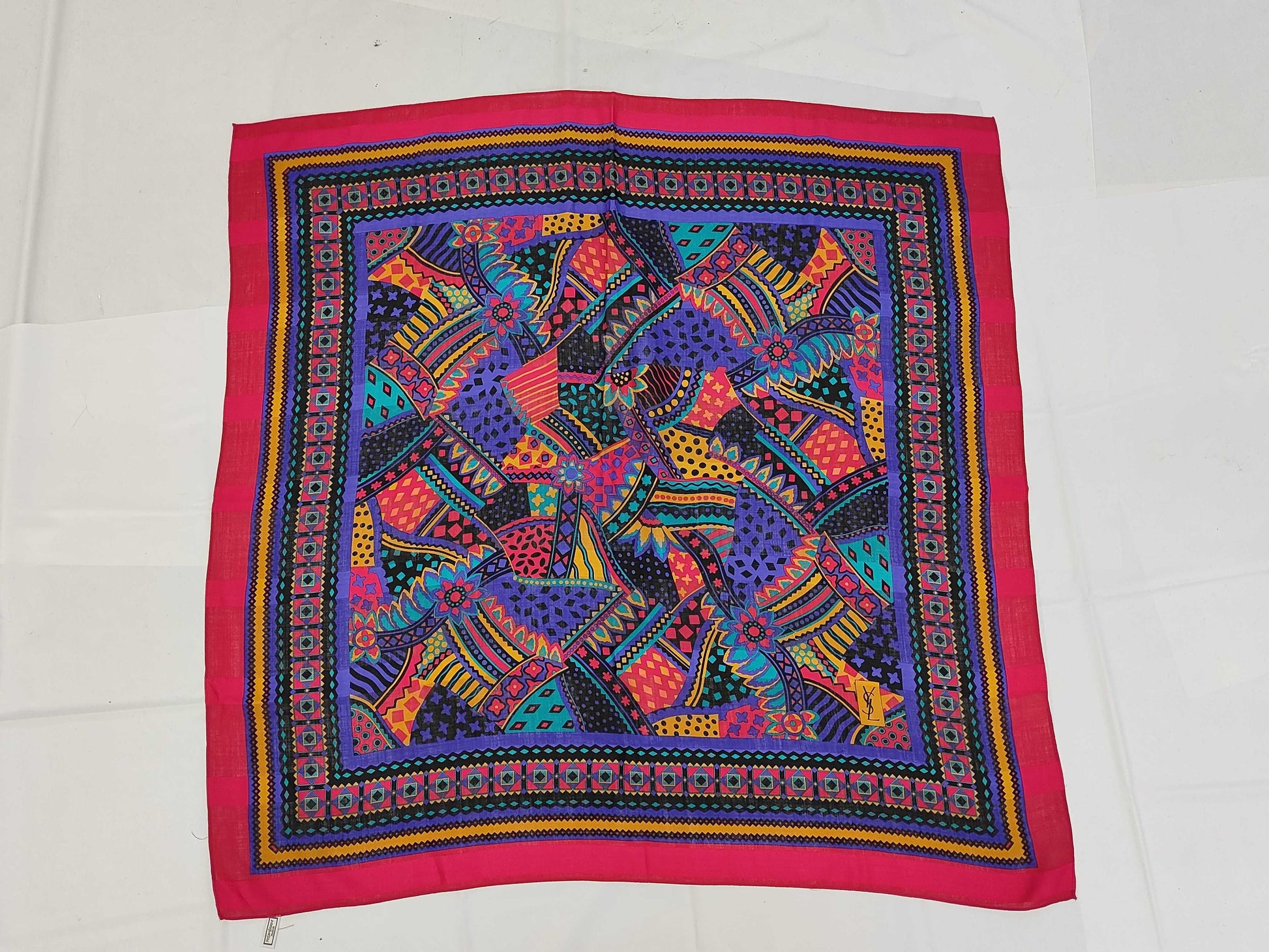 Yves Saint Laurent logo flower pattern stole scarf