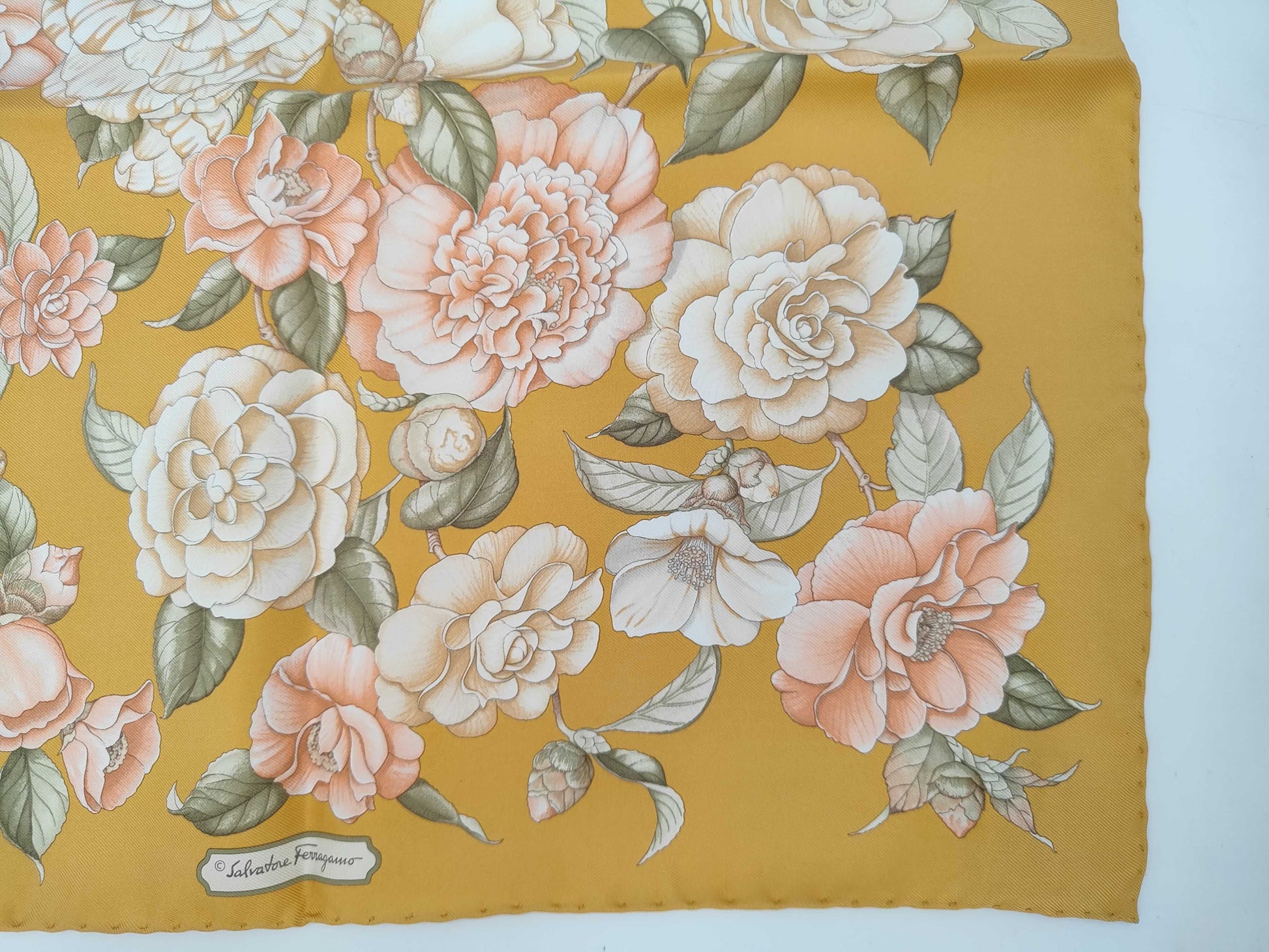 Salvatore Ferragamo logo floral silk scarf