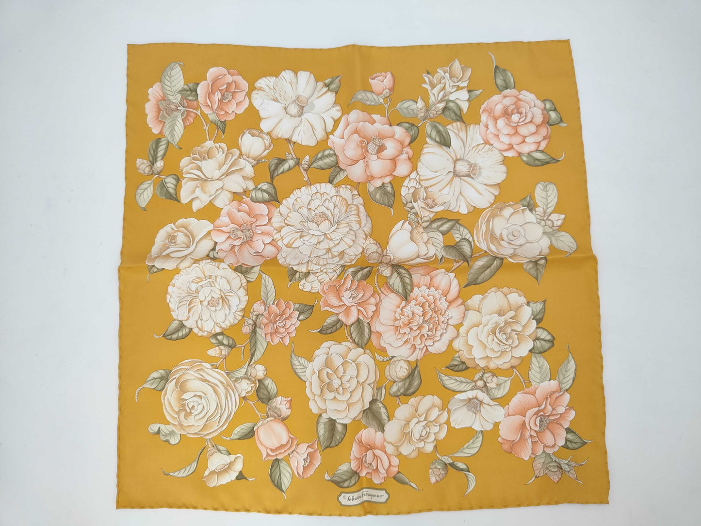 Salvatore Ferragamo logo floral silk scarf