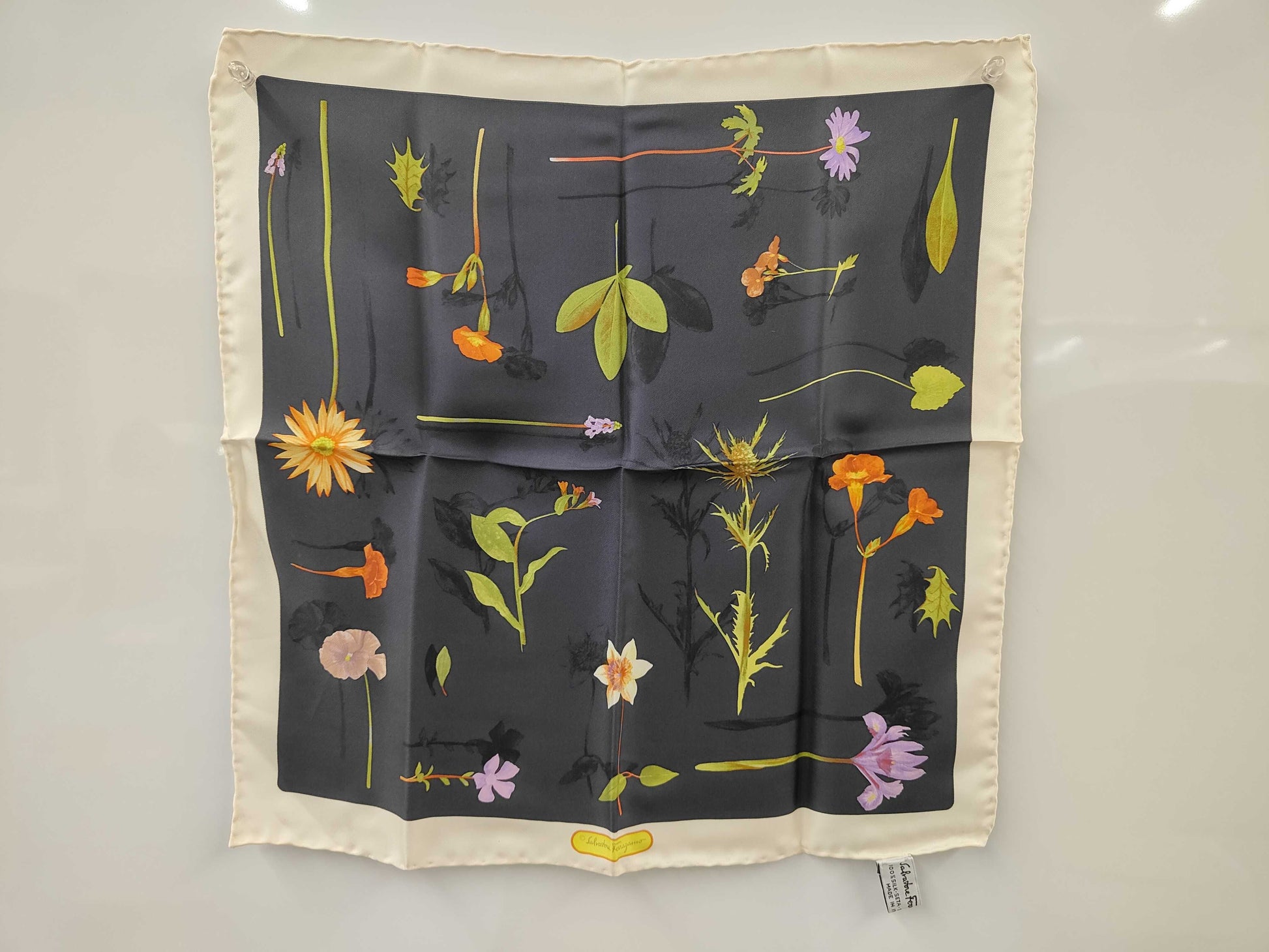 Salvatore Ferragamo logo floral silk scarf