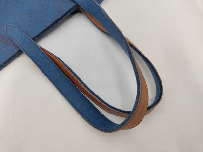 HERMES Sac Carimi MM Tote Bag with Pouch, Felt and Leather, Navy Brown