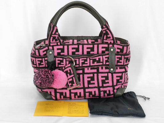FENDI Zucca print FF logo knit pink handbag