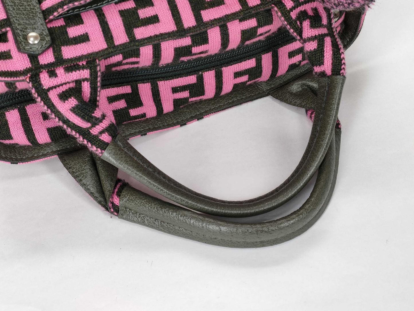 FENDI Zucca print FF logo knit pink handbag
