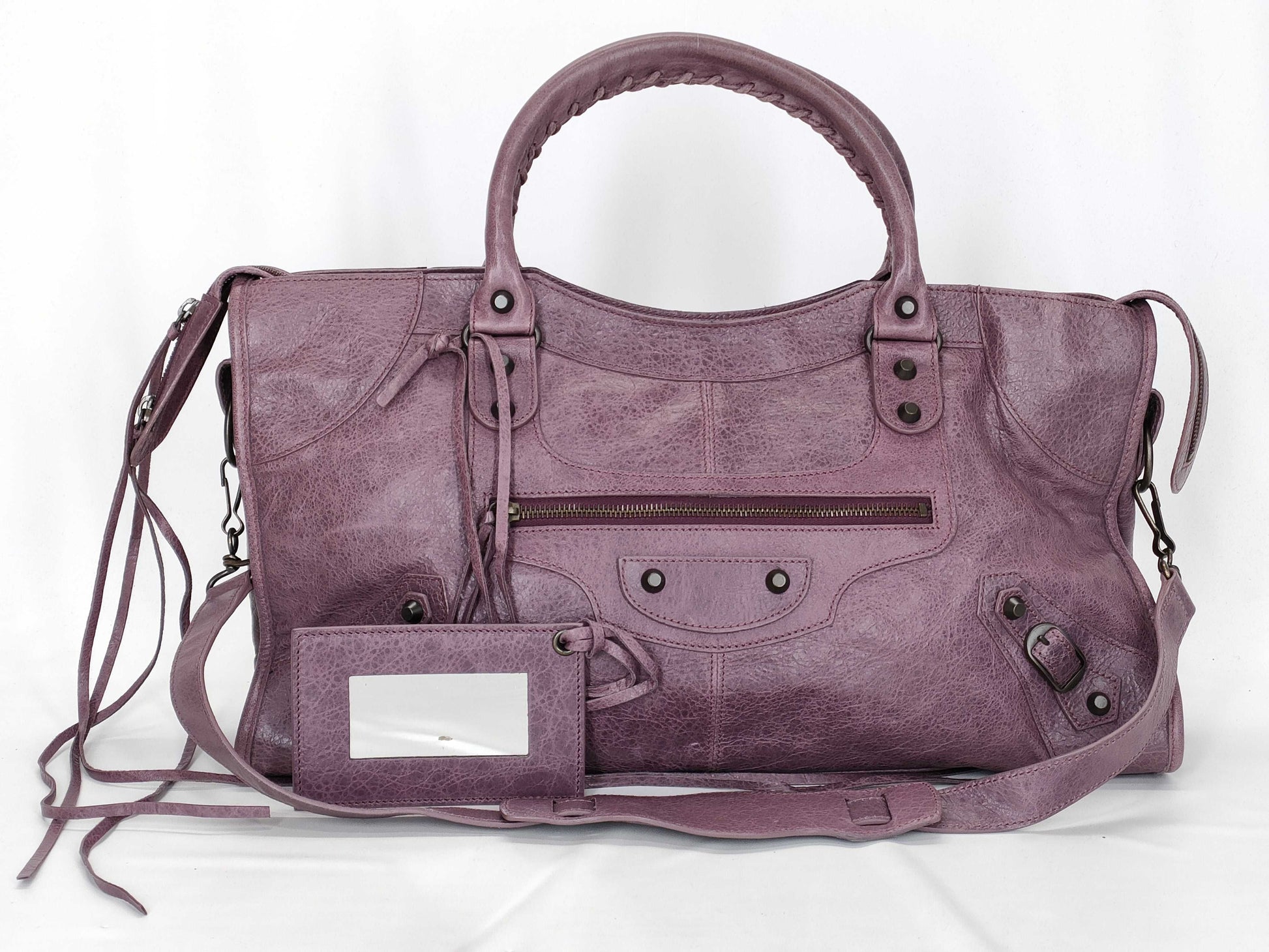 BALENCIAGA Purple The Part Time Leather 2-Way Shoulder Bag with Mirror