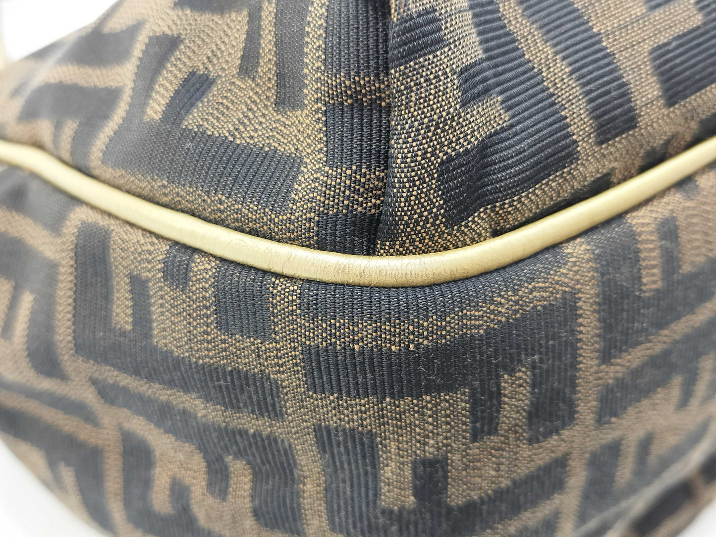 FENDI Zucca print gold leather canvas tote bag