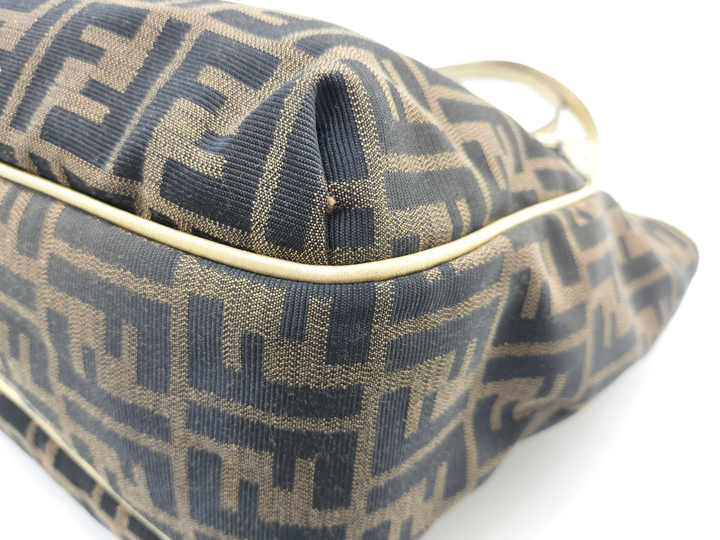 FENDI Zucca print gold leather canvas tote bag