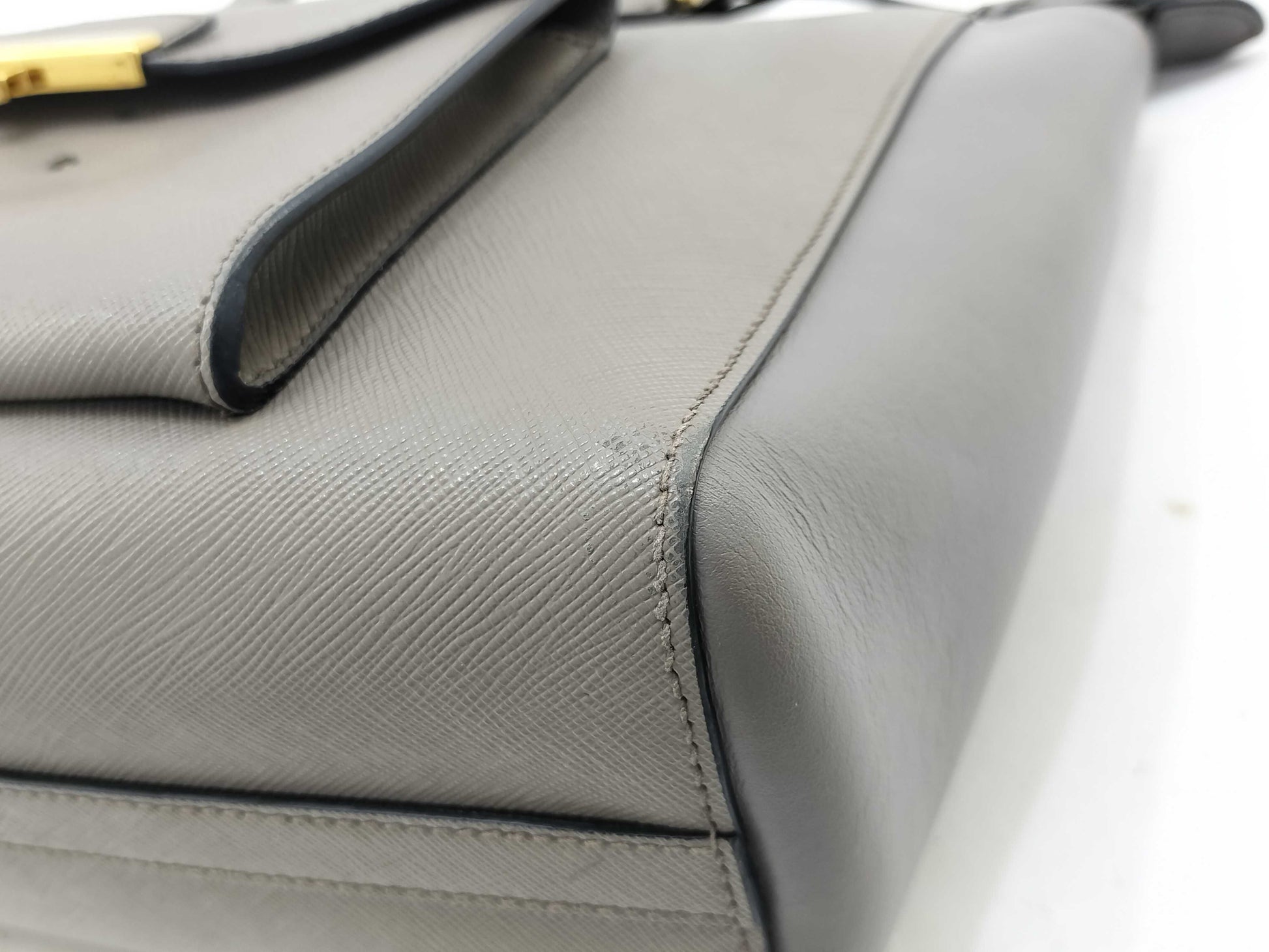 PRADA Saffiano Soft Calf Leather Gray 2-Way Shoulder Bag 