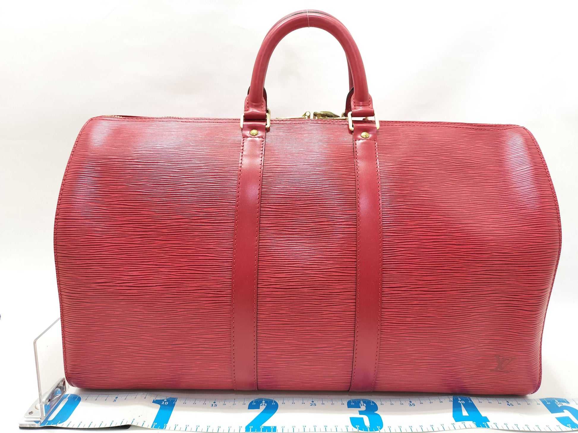 LOUIS VUITTON Epi Leather Red Keepall 45 Boston Bag with Padlock