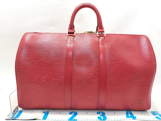 LOUIS VUITTON Epi Leather Red Keepall 45 Boston Bag with Padlock