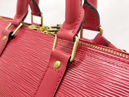 LOUIS VUITTON Epi Leather Red Keepall 45 Boston Bag with Padlock