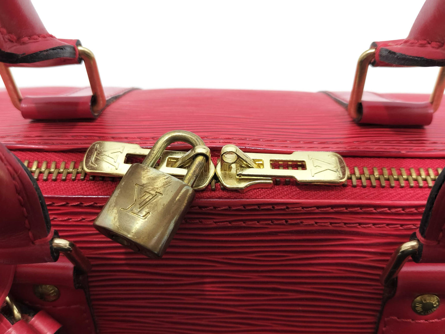 LOUIS VUITTON Epi Leather Red Keepall 45 Boston Bag with Padlock