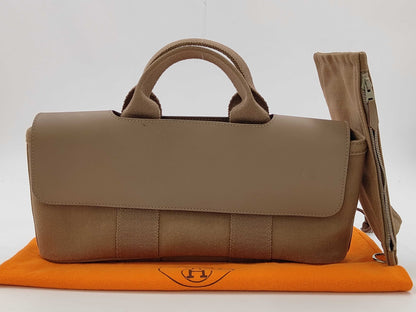 HERMES Valparaiso Long PM Toile Chevron Etoupe Handbag J