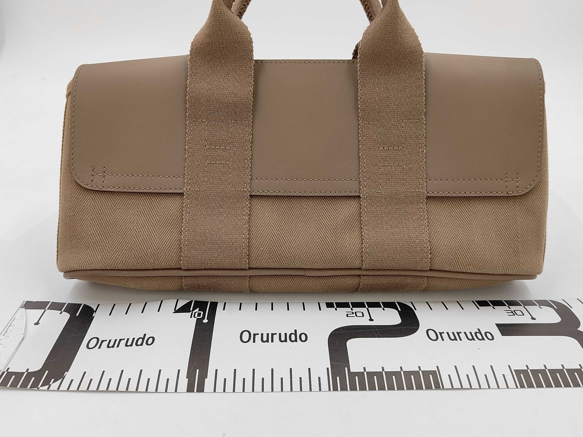 HERMES Valparaiso Long PM Toile Chevron Etoupe Handbag J