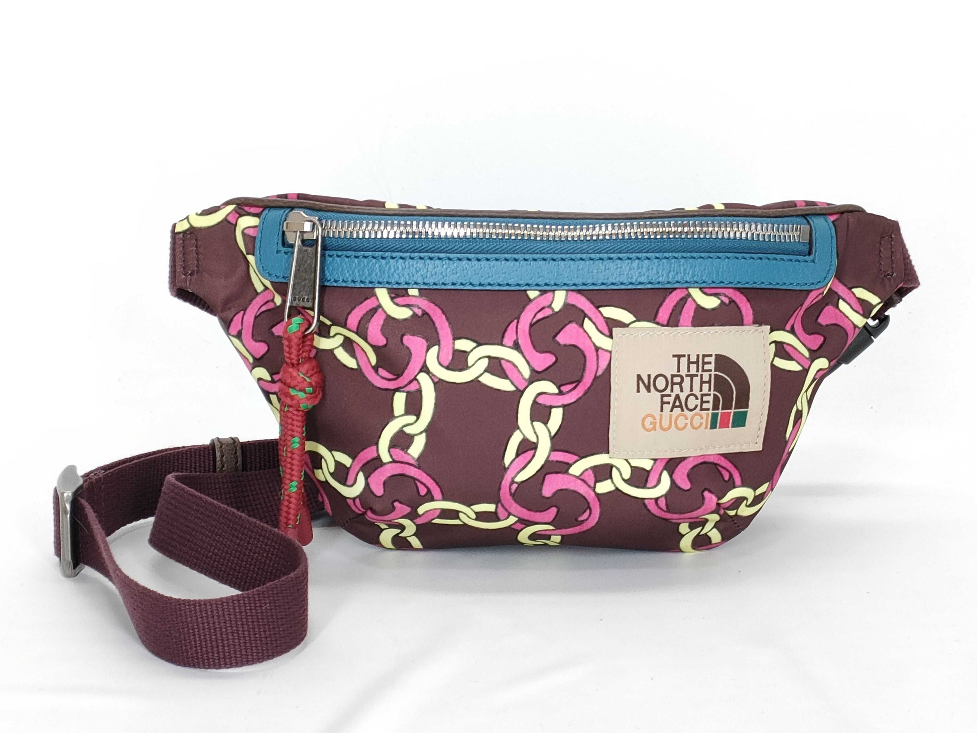 GUCCI & The North Face collaboration all-over print burgundy body waist shoulder bag