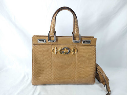 GUCCI GUCCI Zumi Handbag/Shoulder Bag 2-Way Lizard Brown Handbag