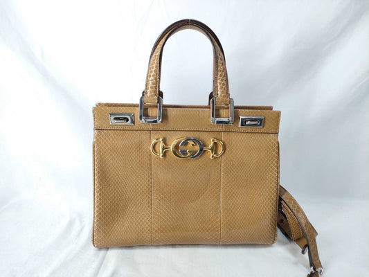 GUCCI GUCCI Zumi Handbag/Shoulder Bag 2-Way Lizard Brown Handbag