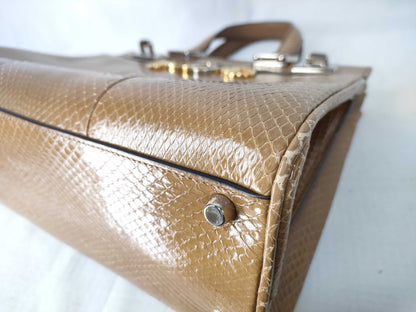 GUCCI GUCCI Zumi Handbag/Shoulder Bag 2-Way Lizard Brown Handbag