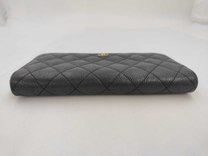 CHANEL Matelasse Caviar Leather Round Zip Wallet in Black with Gold Hardware, 22666637, Card/Stickers