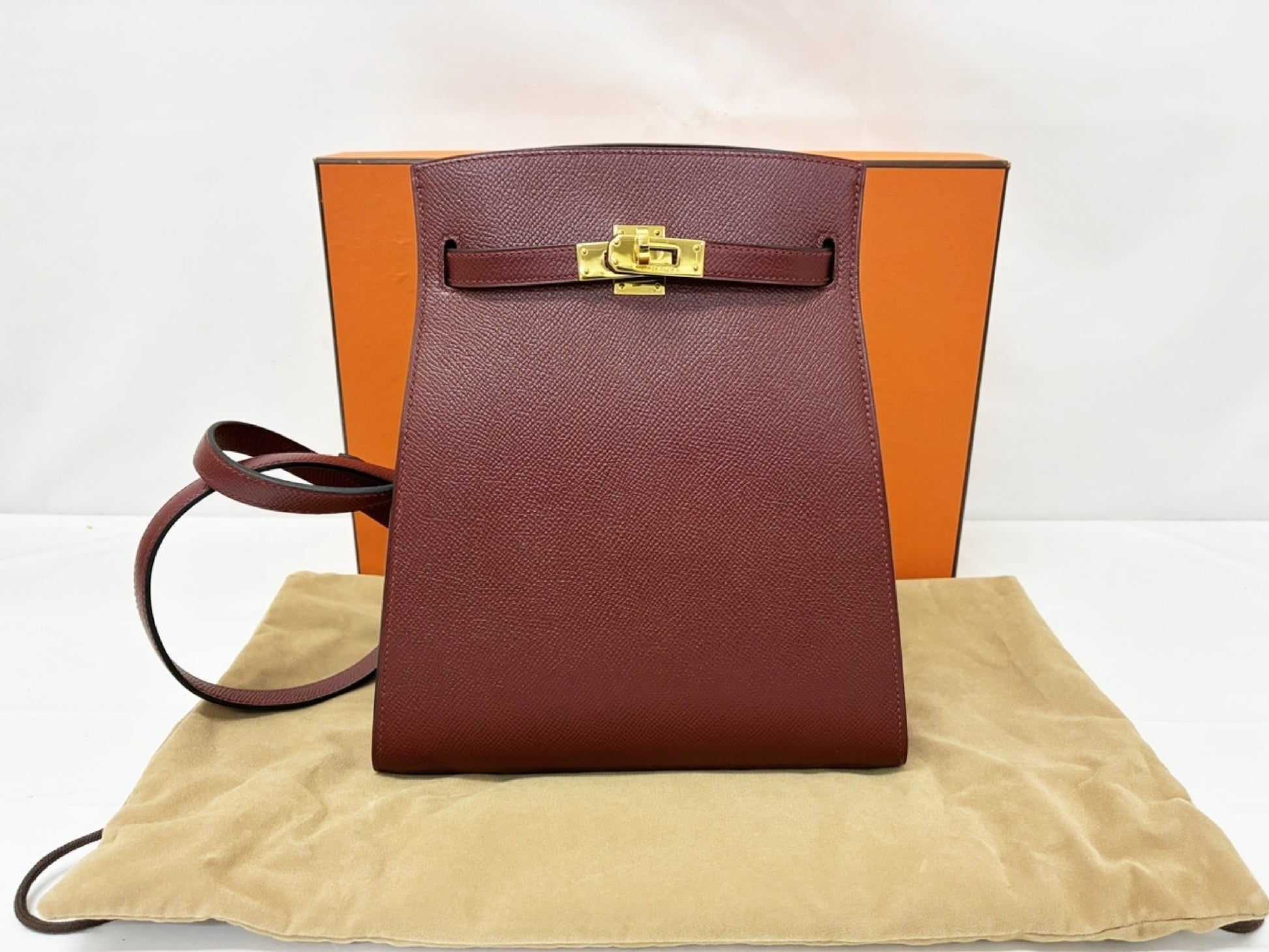 HERMES Kelly Sport PM □B Couchvel/Bordeaux Shoulder Bag