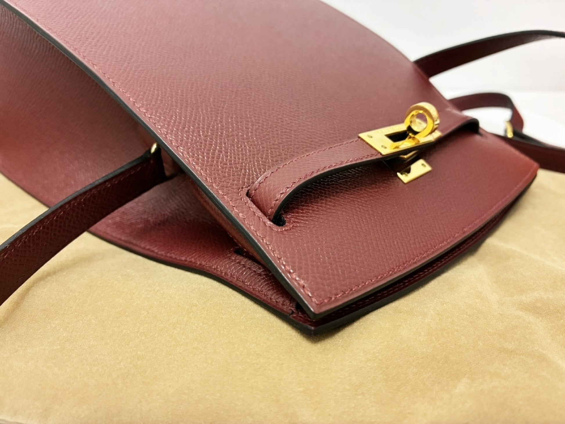 HERMES Kelly Sport PM □B Couchvel/Bordeaux Shoulder Bag