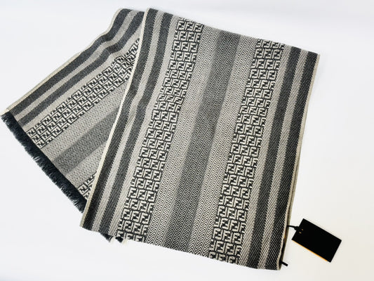 FENDI Zucchino Jacquard Scarf, Wool, Gray, Tag Included, Other Accessories