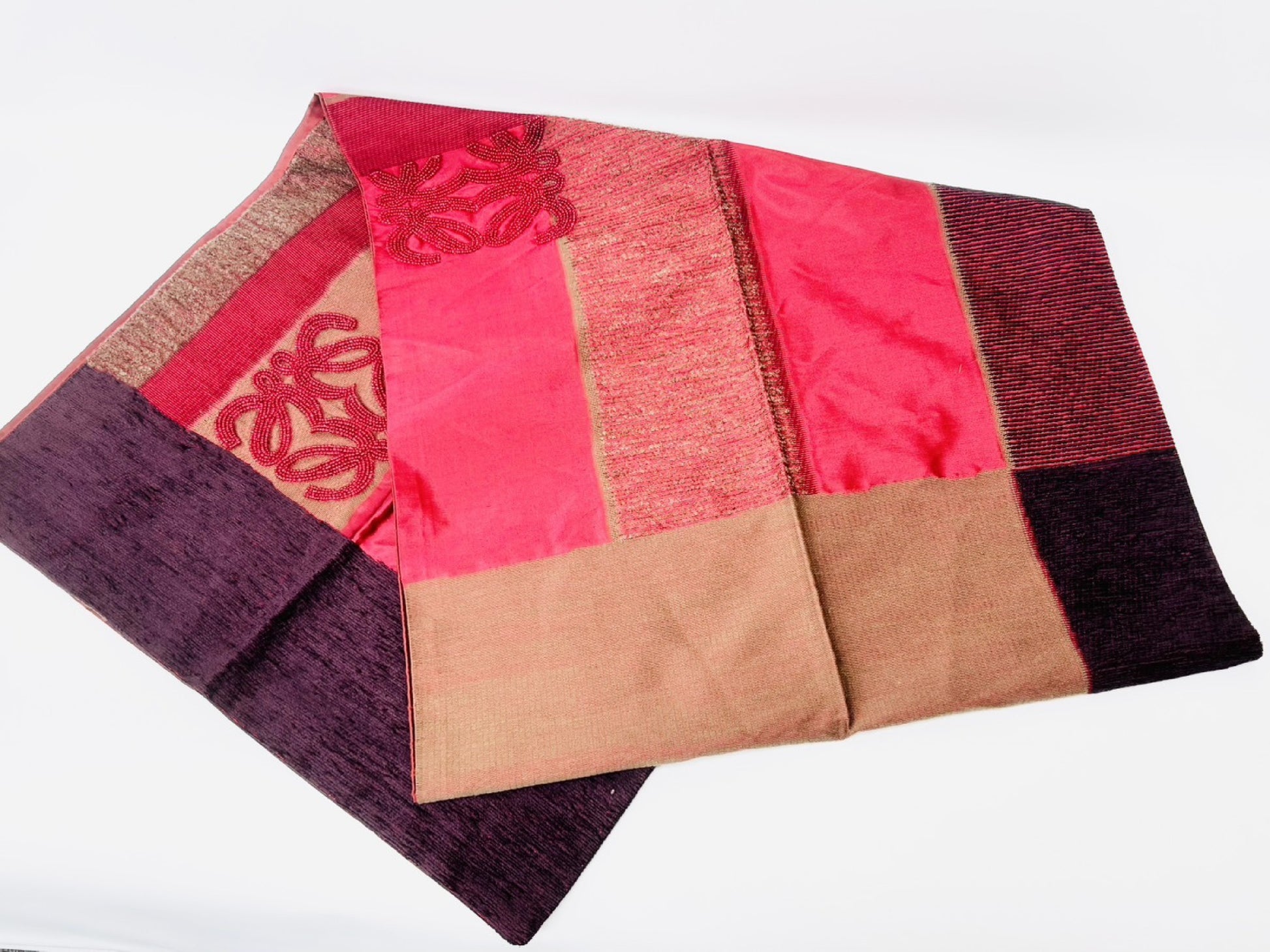 LOEWE Anagram Scarf/Shawl with Beaded Embroidery in Wool and Silk, Red.