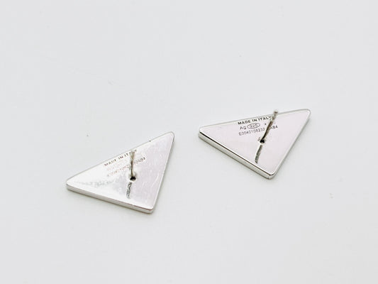 PRADA Prada Triangle Logo Enamel Triangle Plate Earrings, Ag925 Black x Silver