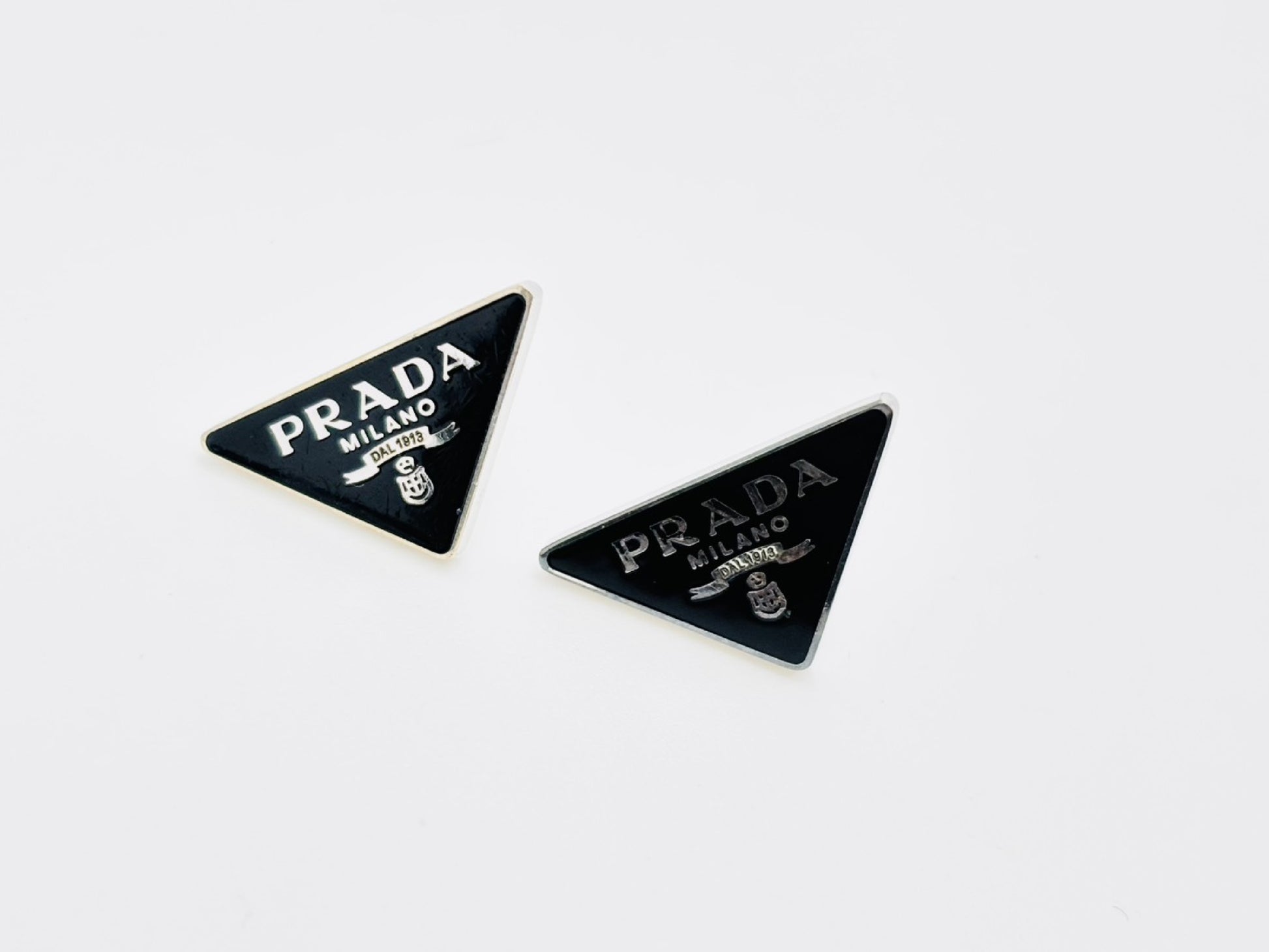PRADA Prada Triangle Logo Enamel Triangle Plate Earrings, Ag925 Black x Silver