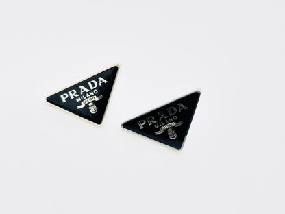 PRADA Prada Triangle Logo Enamel Triangle Plate Earrings, Ag925 Black x Silver
