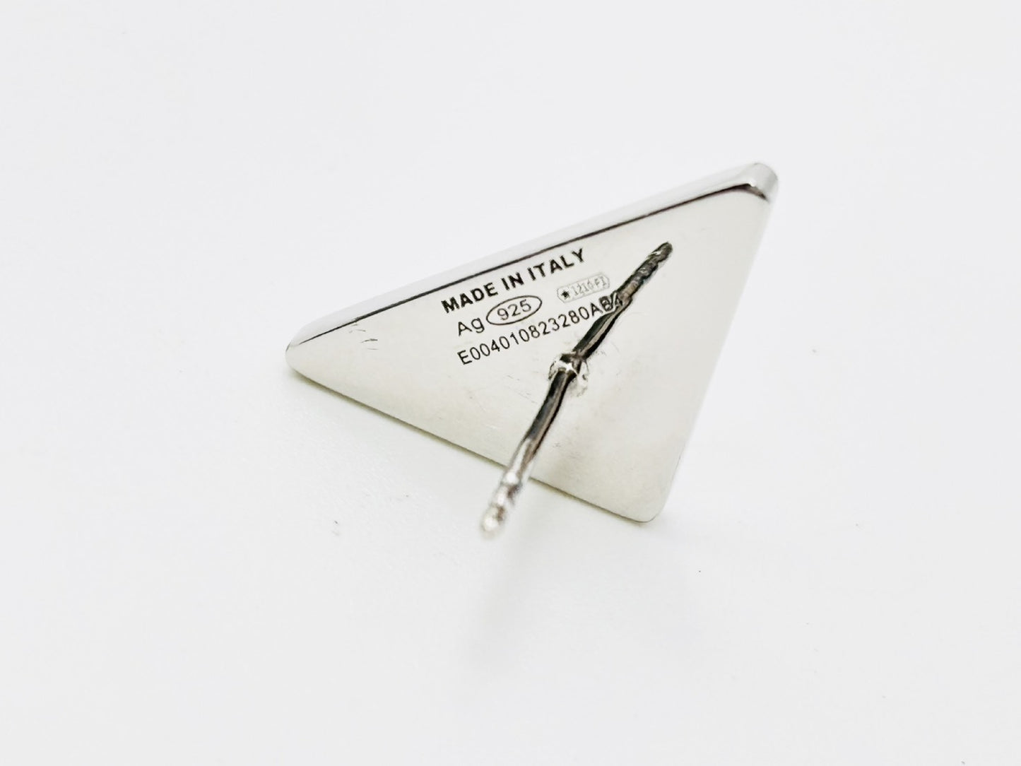 PRADA Prada Triangle Logo Enamel Triangle Plate Earrings, Ag925 Black x Silver
