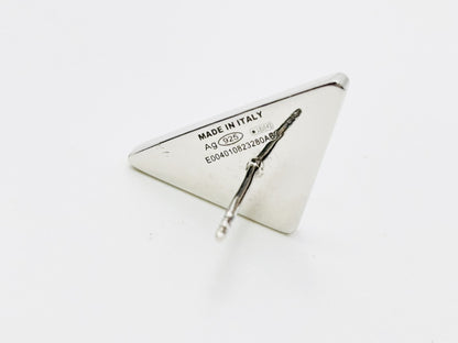 PRADA Prada Triangle Logo Enamel Triangle Plate Earrings, Ag925 Black x Silver