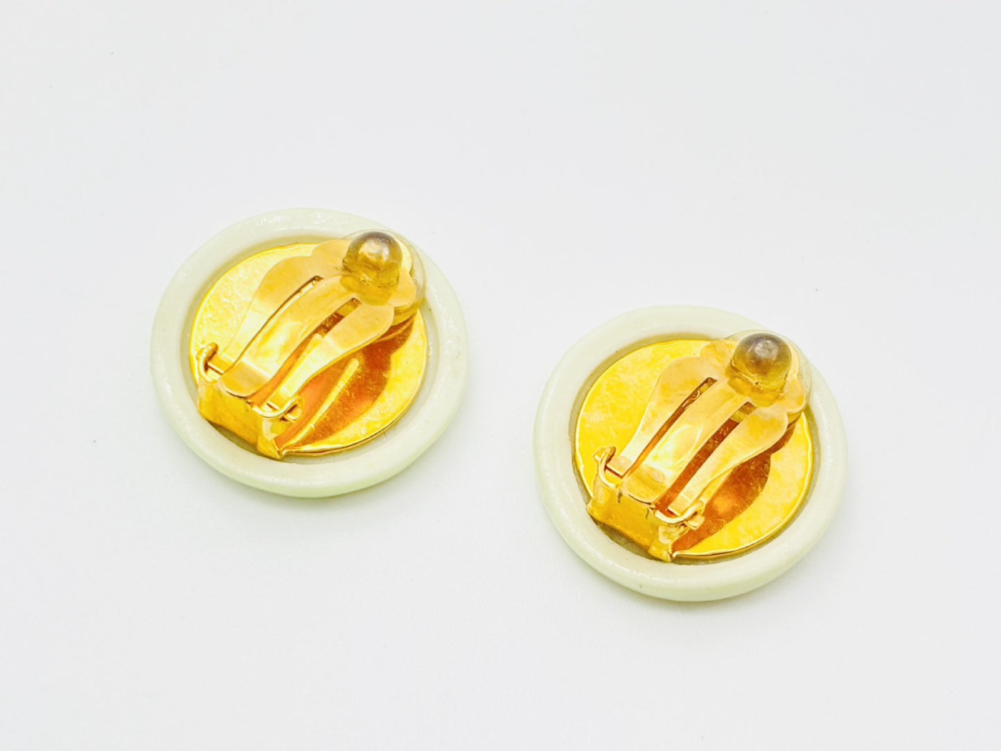 CHANEL Logo Button Round Earrings 97P Green Ceramic Enamel Cloisonne Earrings