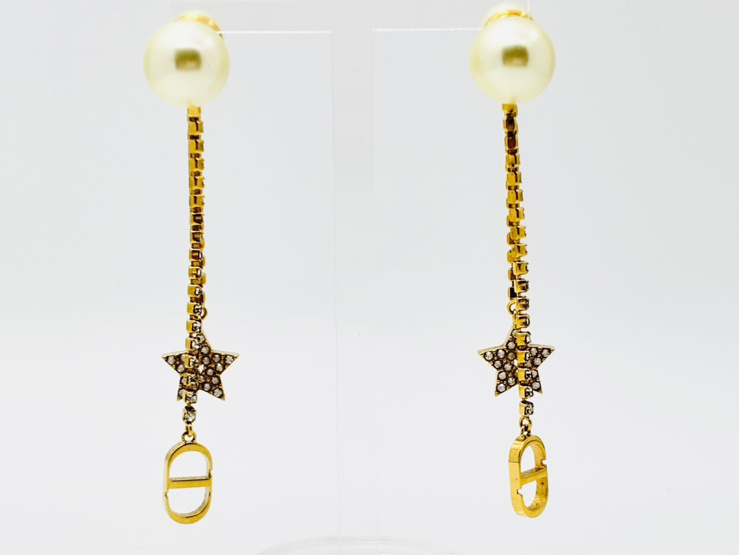 Dior Tribales Pearl Tribal CD Logo Rhinestone Star Earrings