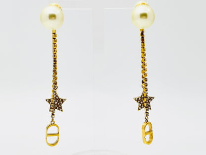 Dior Tribales Pearl Tribal CD Logo Rhinestone Star Earrings