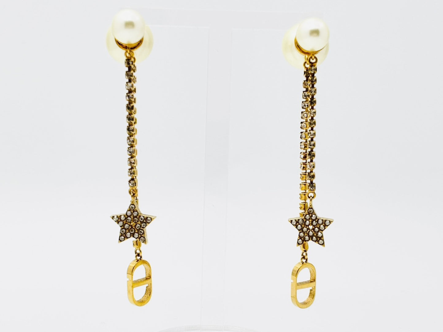 Dior Tribales Pearl Tribal CD Logo Rhinestone Star Earrings