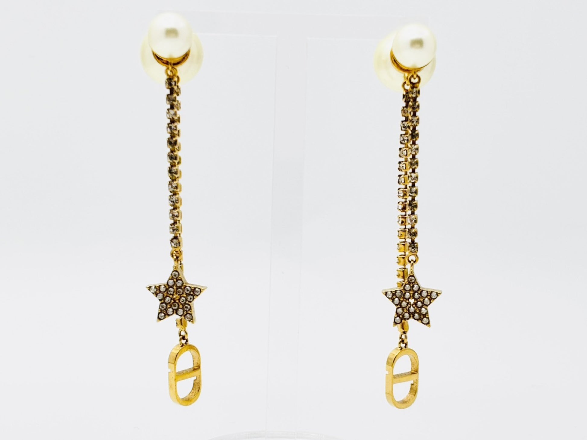 Dior Tribales Pearl Tribal CD Logo Rhinestone Star Earrings